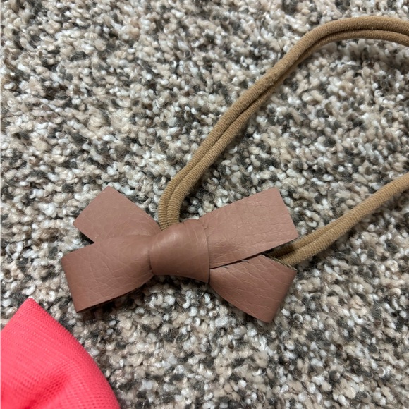 LOU LOU & COMPANY Pink Tulle and Brown Leather Headband Bow Bundle - Picture 3 of 4